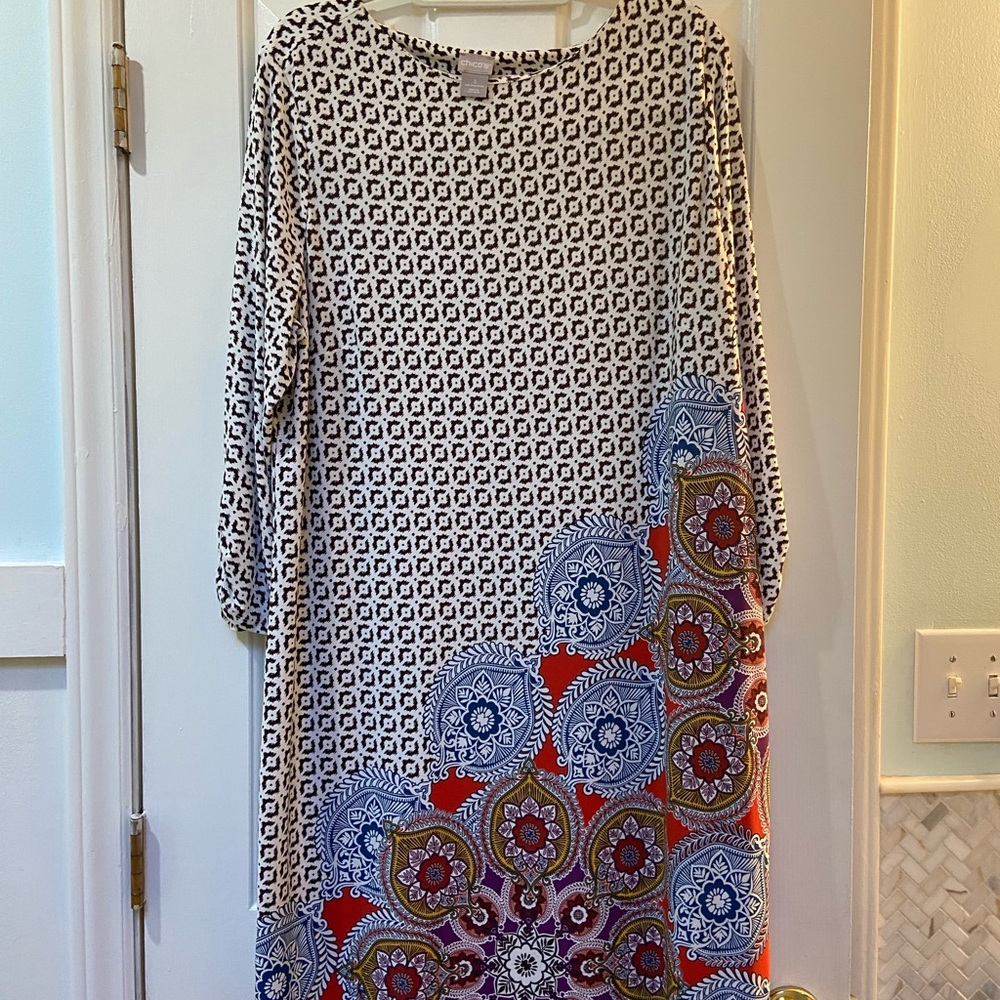 Chico's Brown and White Patterned Dress